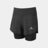 RONHILL Women's Tech 4.5" Twin Short -RONHILL Store RH 007273 Wmns Tech 4.5 Twin Short R009 All Black Front