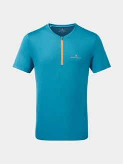 RONHILL Men’s Tech 1/2 Zip S/S Tee 24 RONHILL Men’s Tech 1/2 Zip S/S Tee -RONHILL Store RH 007320 Mens Tech 12 Zip SS Tee Rh 01163 PetrolFluoOrange Front