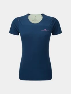 RONHILL Women's Tech Race S/S Tee -RONHILL Store RH 007329 Wmns Tech Race SS Tee Rh 01150 DarkNavyHoneydew Front