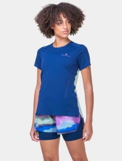 RONHILL Women's Tech Race S/S Tee -RONHILL Store RH 007329 Womens Race Core SS Tee RH 01150 Dark Navy Honeydew 6635