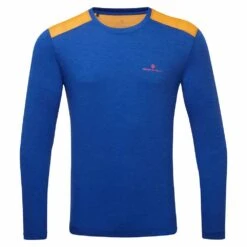 RONHILL Men's Life L/S Running T-Shirt Dark Cobalt Marl/Sunray