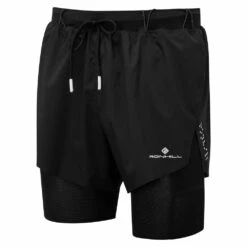 RONHILL Mens Tech Distance Twin Running Shorts All Black