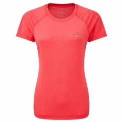 RONHILL Tech Short Sleeved Womens Running T-Shirt Hot Pink Marl/Pewter