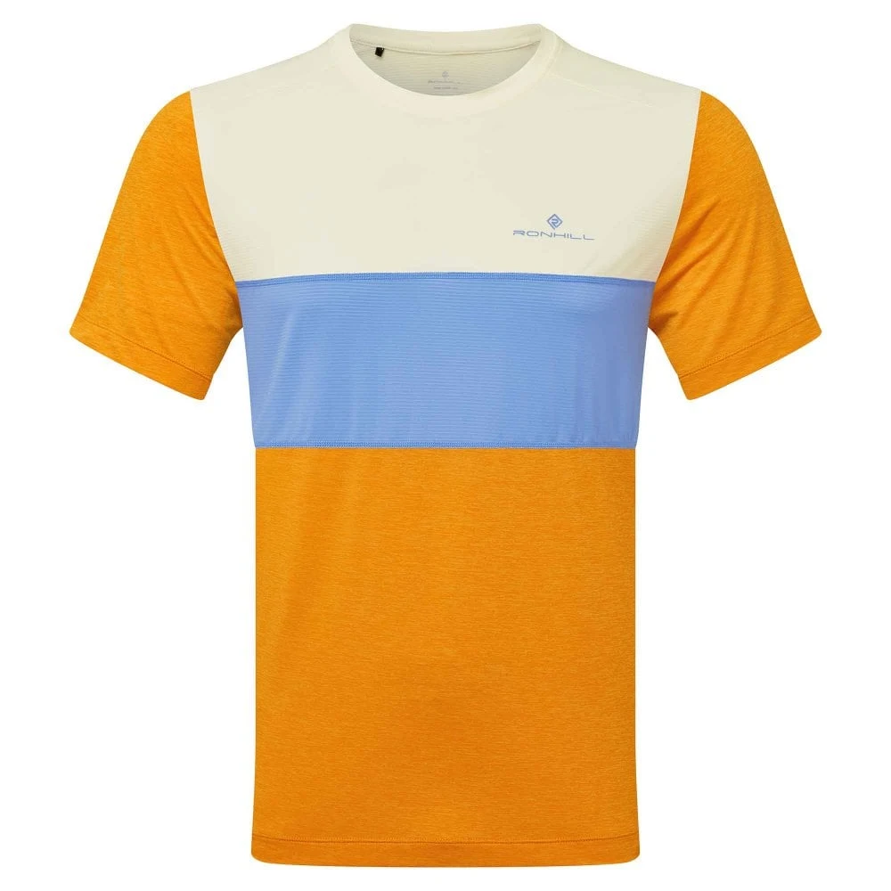RONHILL Tech Trio Short Sleeve T-Shirt Spice Marl/Lake Blue 3 RONHILL Tech Trio Short Sleeve T-Shirt Spice Marl/Lake Blue