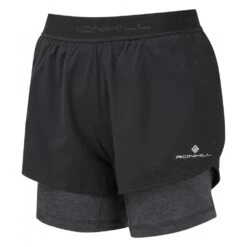 RONHILL Tech Twin Womens Running Shorts Black/Charcoal Marl
