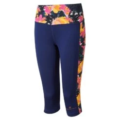 RONHILL Womens Life Capri Tights Deep Blue/Peach Feathers